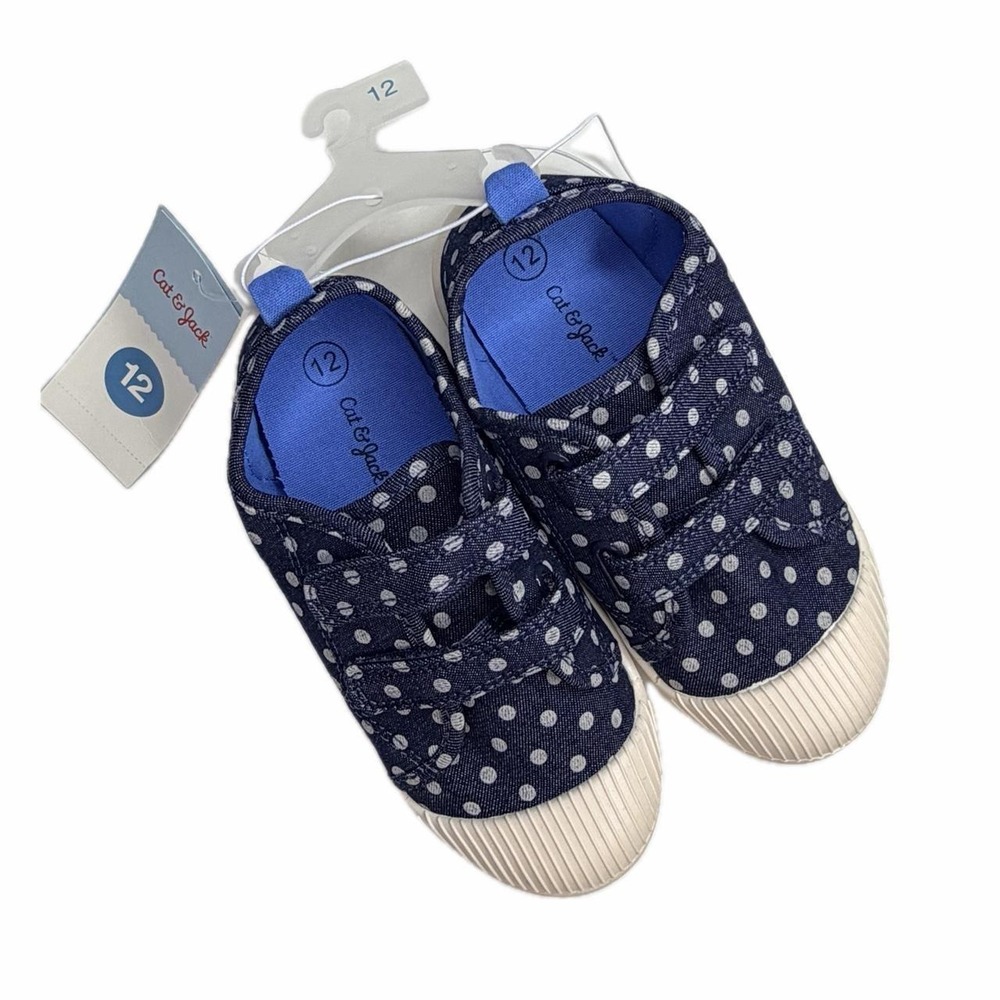 Cat & Jack Girls Navy Blue Polka Dot Shoes size 12